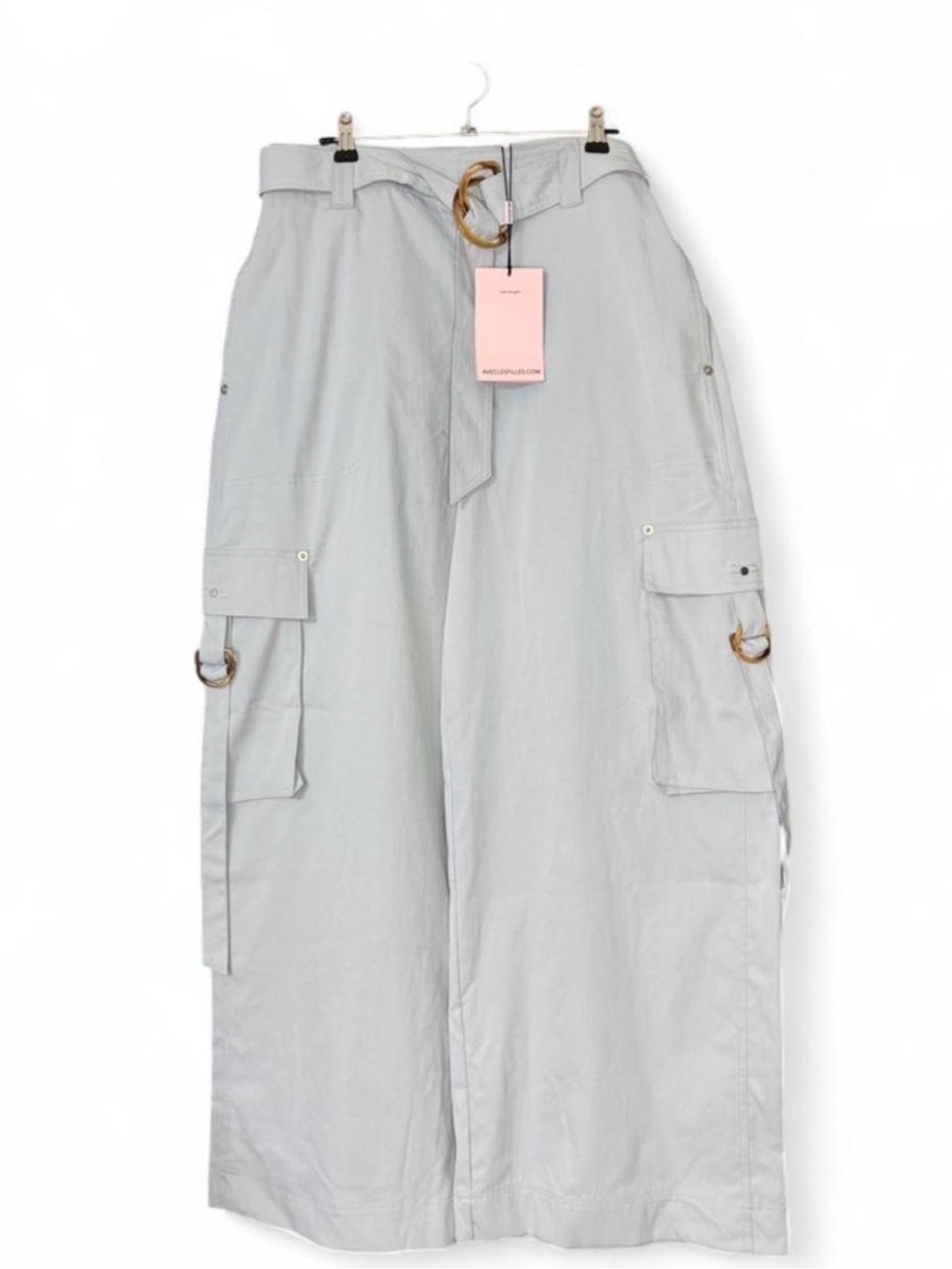 Avec Les Filles Light Light Blue Wide Leg Cargo Pants with D-Ring Belt